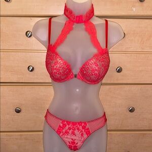 Victoria's Secret Hot Pink Sequin Push Up Bra and panties